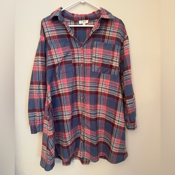 Umgee Dresses & Skirts - Umgee Plaid Button Down Shirt Dress Size Small Long Sleeve Flowy Boho Fall Tunic